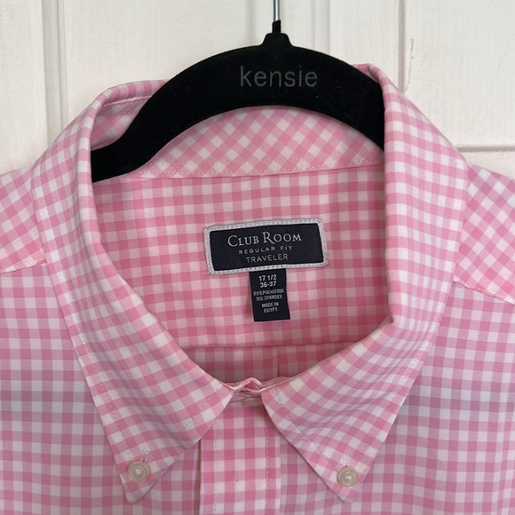 NWT Club Room Men’s Button Down Dress Shirt Pink Checkered Size XL - Picture 4 of 5